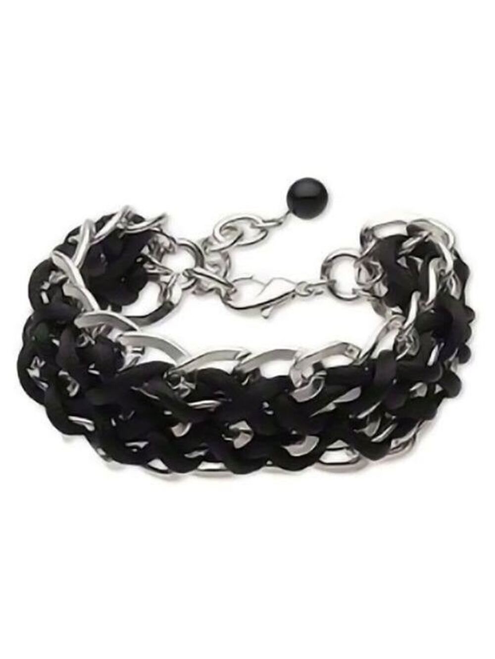 Black Silk Cord and Silver Metal Chain Bracelet